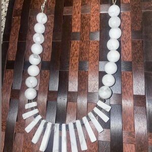 Unique Vintage White Marble Necklace with toggle - Tribal/Boho  flare
